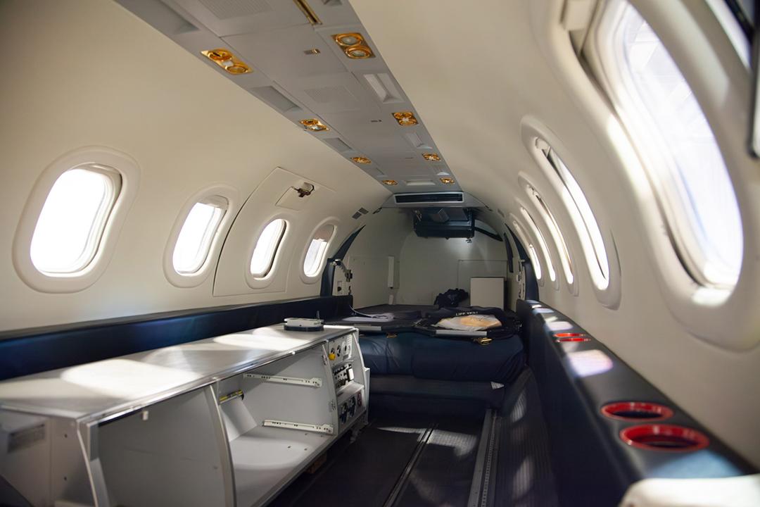 Medical transport flight from inside